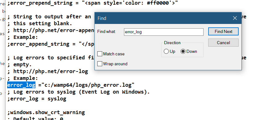log de erros php
