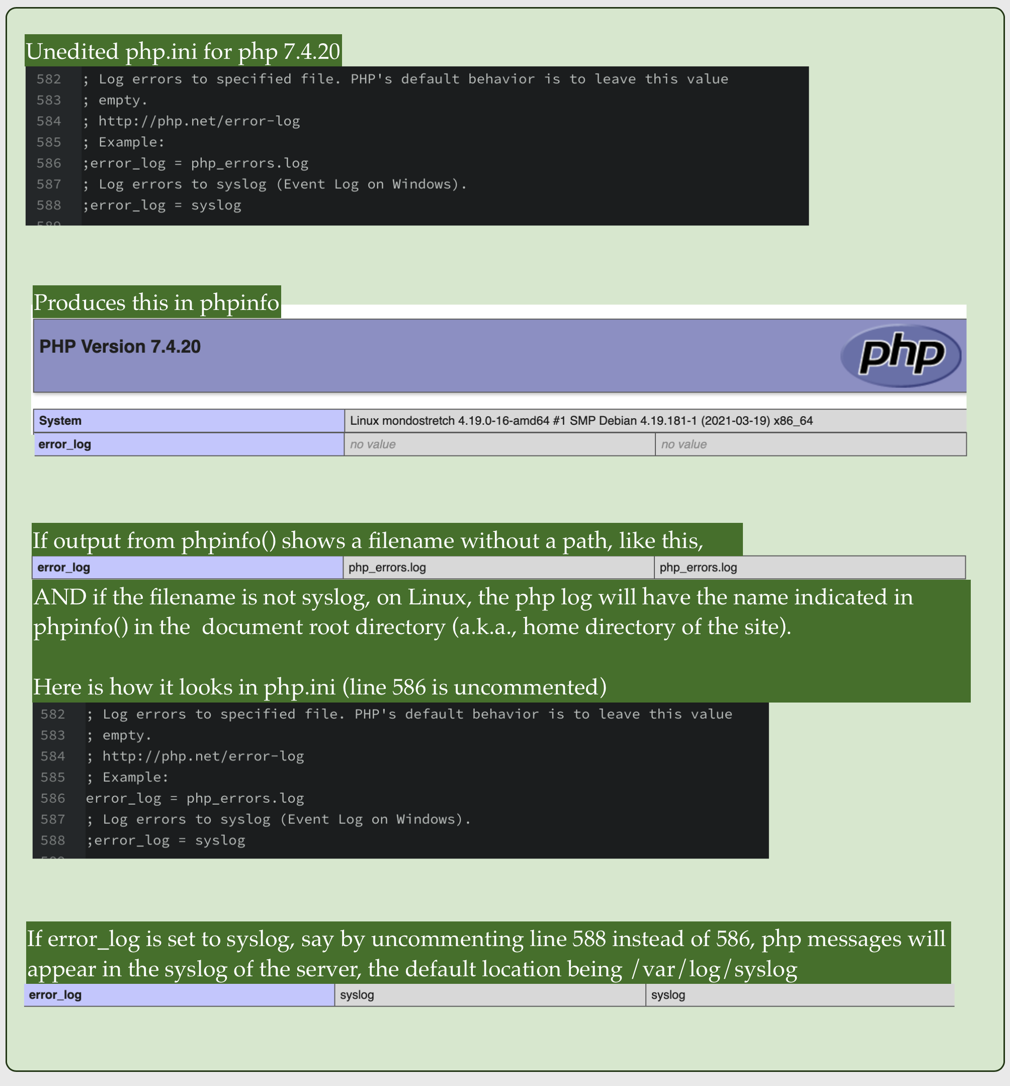 php.ini error log