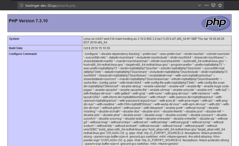 configurações PHP servidor